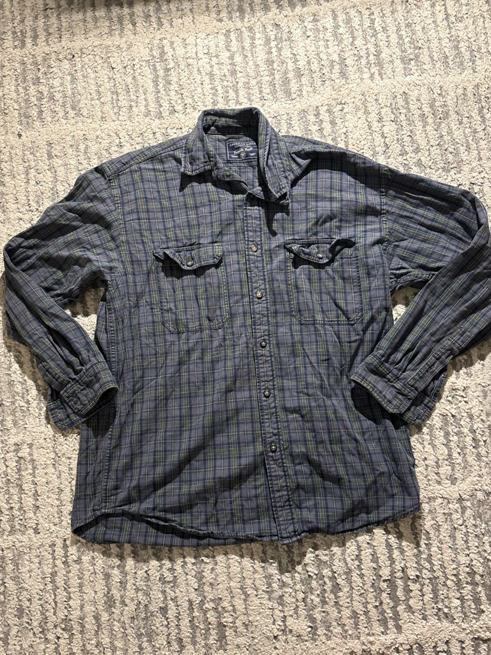American Eagle outfitters blue green long sleeve heavy button down shirt size L